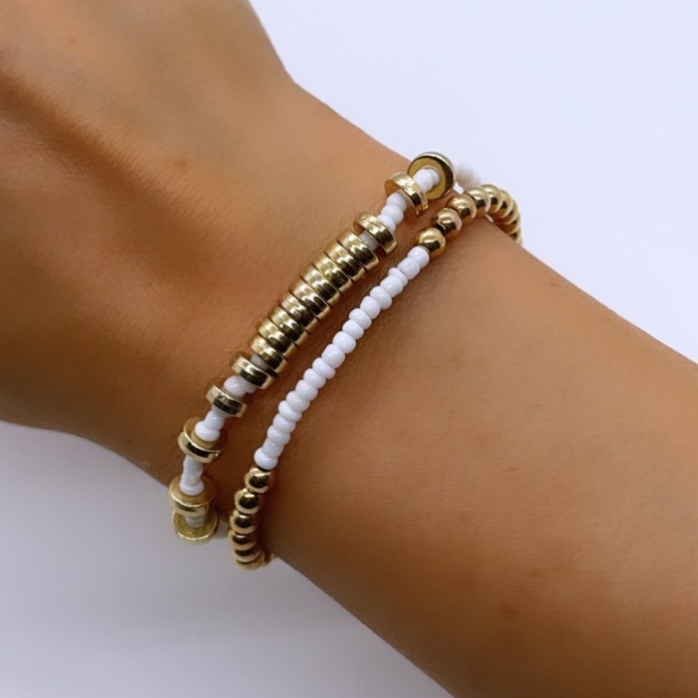 NWT Wool + Pepper Co. White & Gold Bracelet Stack